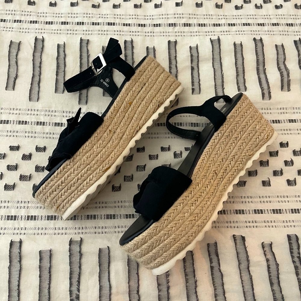 Black Espadrille Platform Wedge Sandal
